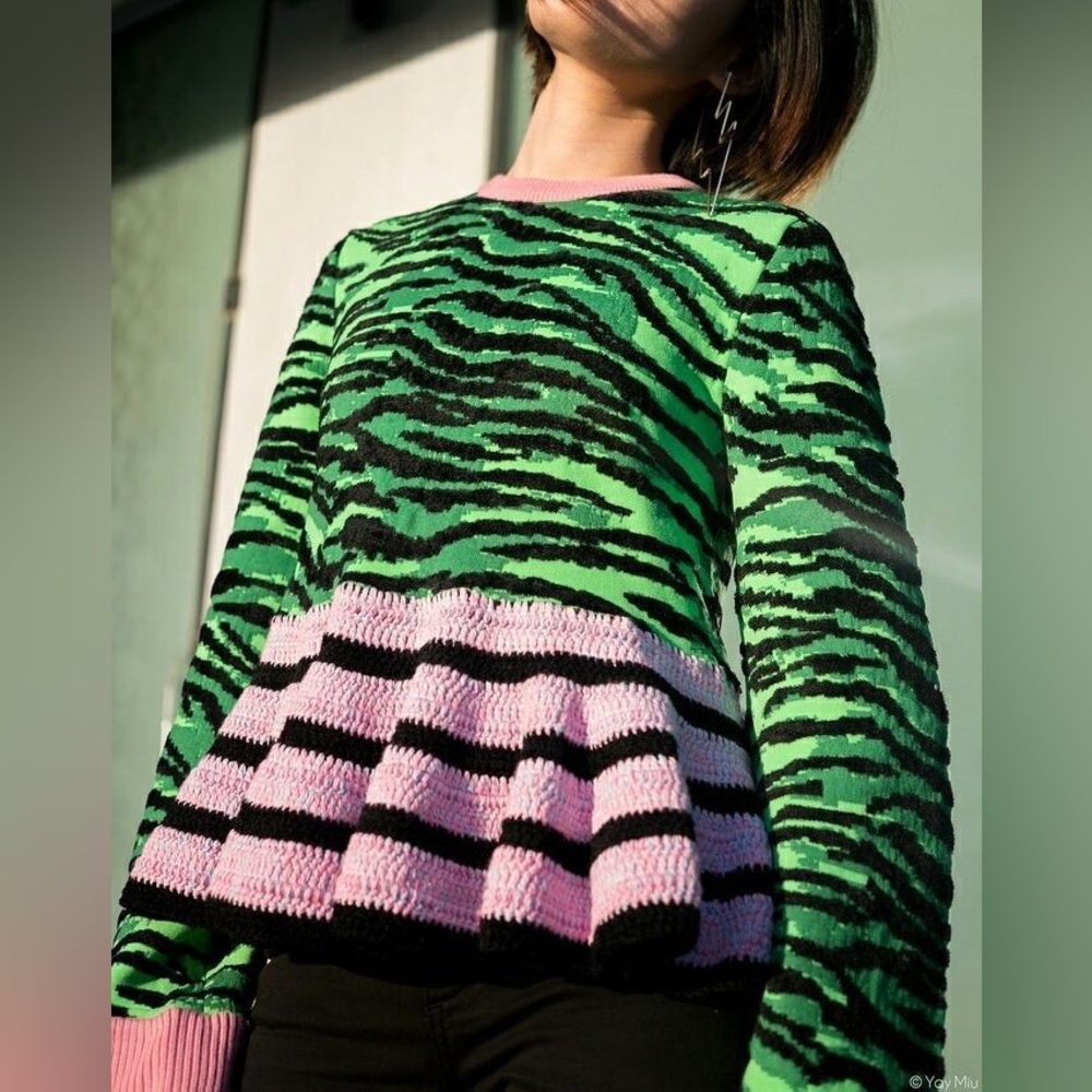KENZO x H&M Green and Pink Striped Knitted Jumper Sweater Size XS